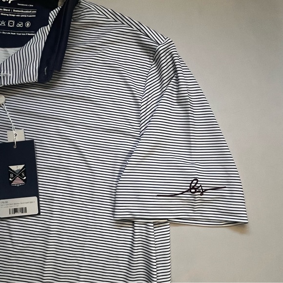 Boston Scott Men’s Stretch Golf Polo Shirt Blue/White Striped Sz XXL NWT - Picture 3 of 8